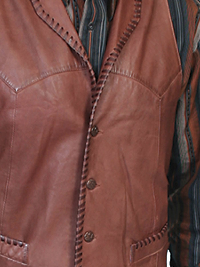 Scully 206 Mens Leather Whip Stitch TrailRider Leather Vests Black Brown Tan front view. If you need any assistance with this item or the purchase of this item please call us at five six one seven four eight eight eight zero one Monday through Saturday 10:00a.m EST to 8:00 p.m EST