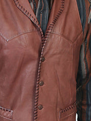 Scully 206 Mens Leather Whip Stitch TrailRider Leather Vests Stitch Tan close up. If you need any assistance with this item or the purchase of this item please call us at five six one seven four eight eight eight zero one Monday through Saturday 10:00a.m EST to 8:00 p.m EST