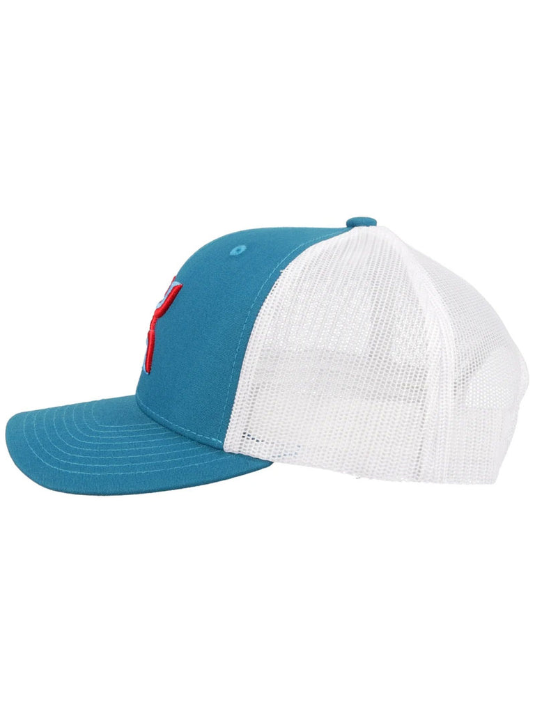Hooey 2106T-TQWH "Sterling" White and Turquoise 6-Panel Trucker Hat front view. If you need any assistance with this item or the purchase of this item please call us at five six one seven four eight eight eight zero one Monday through Saturday 10:00a.m EST to 8:00 p.m EST