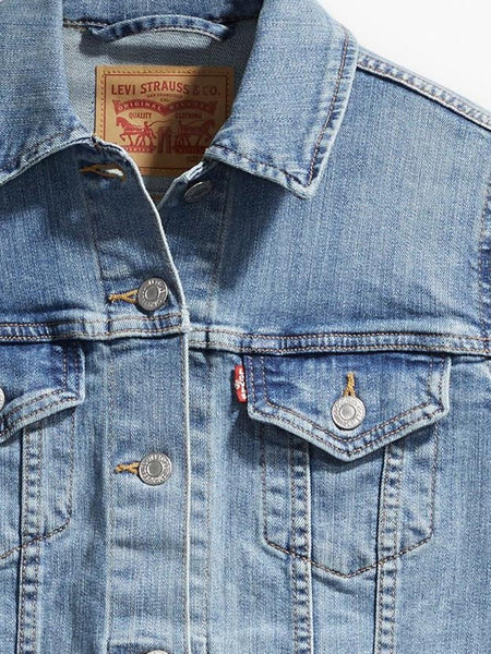 Levi's 299450012 Womens Original Trucker Denim Jacket Jeanie close up. If you need any assistance with this item or the purchase of this item please call us at five six one seven four eight eight eight zero one Monday through Saturday 10:00a.m EST to 8:00 p.m EST