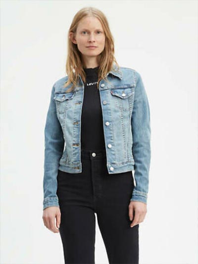 Levi's 299450012 Womens Original Trucker Denim Jacket Jeanie front view. If you need any assistance with this item or the purchase of this item please call us at five six one seven four eight eight eight zero one Monday through Saturday 10:00a.m EST to 8:00 p.m EST