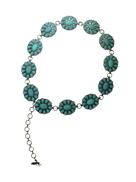 Angel Ranch D140003933 Ladies Flower Concho Belt Turquoise front view. If you need any assistance with this item or the purchase of this item please call us at five six one seven four eight eight eight zero one Monday through Saturday 10:00a.m EST to 8:00 p.m EST