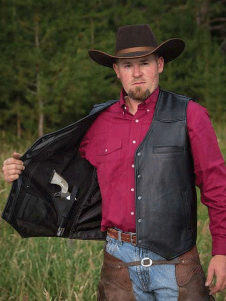 Wyoming Traders DROVER Mens Concealed Carry Leather Vest Black