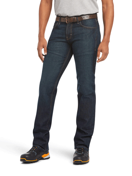 Ariat 10034627 Mens Rebar M7 Slim DuraStretch Basic Stackable Straight Leg Jean Blackstone front view. If you need any assistance with this item or the purchase of this item please call us at five six one seven four eight eight eight zero one Monday through Saturday 10:00a.m EST to 8:00 p.m EST