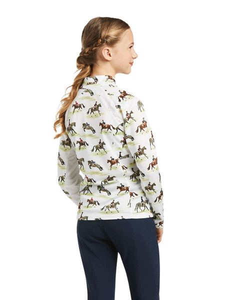 Ariat 10039343 Kids Sunstopper Baselayer Good Show Print back view. If you need any assistance with this item or the purchase of this item please call us at five six one seven four eight eight eight zero one Monday through Saturday 10:00a.m EST to 8:00 p.m EST