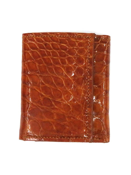 Skin Shop 3136 Mens Genuine Caiman Tri-Fold Wallet Brown front view. If you need any assistance with this item or the purchase of this item please call us at five six one seven four eight eight eight zero one Monday through Saturday 10:00a.m EST to 8:00 p.m EST