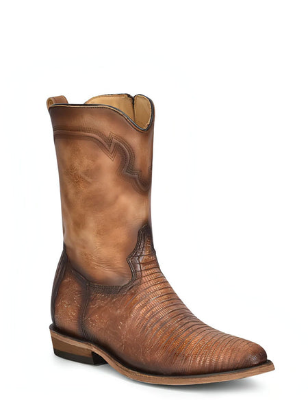 Corral C3888 Mens Natural Lizard Boots Sand side and front view. If you need any assistance with this item or the purchase of this item please call us at five six one seven four eight eight eight zero one Monday through Saturday 10:00a.m EST to 8:00 p.m EST