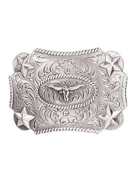 Nocona 3603046 Kids Longhorn Rope Edge Western Buckle Silver front view. If you need any assistance with this item or the purchase of this item please call us at five six one seven four eight eight eight zero one Monday through Saturday 10:00a.m EST to 8:00 p.m EST