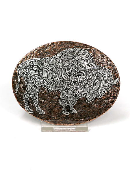Nocona 37712 Oval Hammered Edge Buffalo Belt Buckle Copper And Silver front view. If you need any assistance with this item or the purchase of this item please call us at five six one seven four eight eight eight zero one Monday through Saturday 10:00a.m EST to 8:00 p.m EST