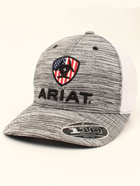 Ariat A300005906 Flexfit Cap USA Grey front and side view. If you need any assistance with this item or the purchase of this item please call us at five six one seven four eight eight eight zero one Monday through Saturday 10:00a.m EST to 8:00 p.m EST