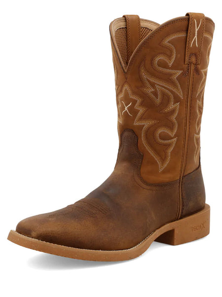 Twisted X MXTR005 Mens Tech X Boot Saddle And Rustic Orange side and front view. If you need any assistance with this item or the purchase of this item please call us at five six one seven four eight eight eight zero one Monday through Saturday 10:00a.m EST to 8:00 p.m EST