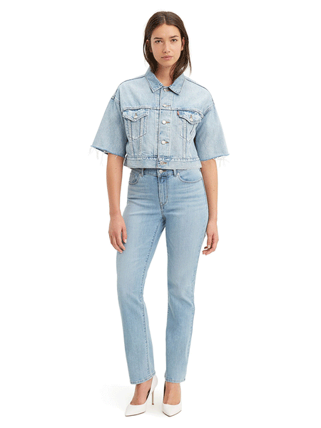 Levi's 392500044 Womens Classic Straight Jean Slate Oahu Morning Dew front view. If you need any assistance with this item or the purchase of this item please call us at five six one seven four eight eight eight zero one Monday through Saturday 10:00a.m EST to 8:00 p.m EST