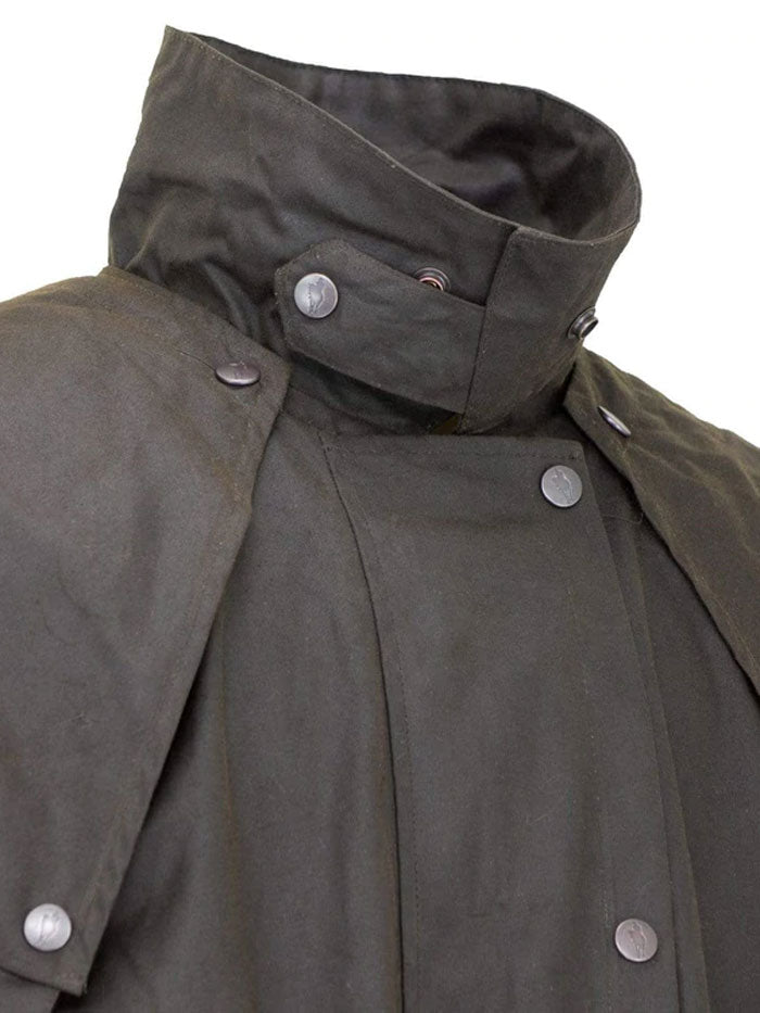 Outback Trading Company 2042-BRN Oilskin Low Rider Duster Brown front view. If you need any assistance with this item or the purchase of this item please call us at five six one seven four eight eight eight zero one Monday through Saturday 10:00a.m EST to 8:00 p.m EST