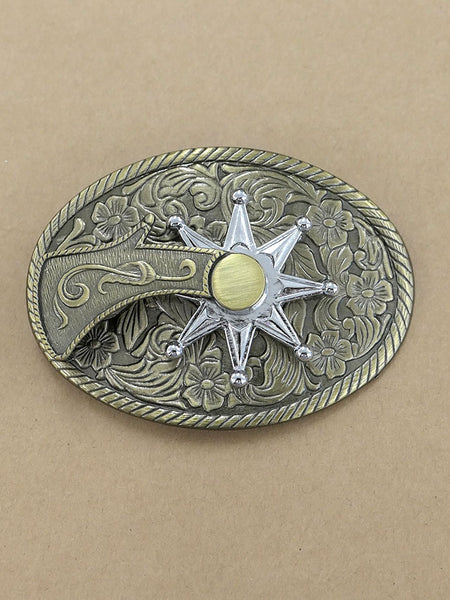 Fashionwest 412G Oval Spinning Spur Belt Buckle Antique Gold front view
