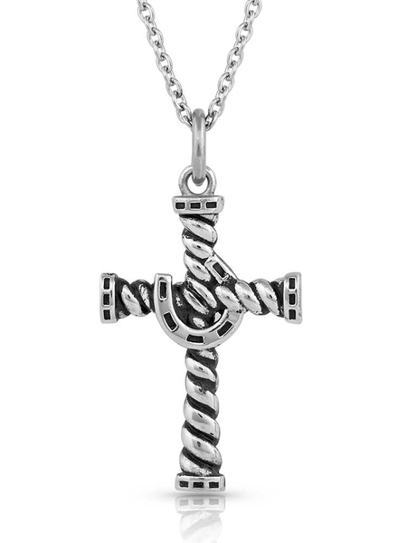 Montana Silversmiths NC5317 Farrier's Faith Cross Necklace Silver front view. If you need any assistance with this item or the purchase of this item please call us at five six one seven four eight eight eight zero one Monday through Saturday 10:00a.m EST to 8:00 p.m EST