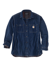 Carhartt 105605-H84 Mens Denim Fleece Lined Snap-Front Shirt Jac Glacier front view. If you need any assistance with this item or the purchase of this item please call us at five six one seven four eight eight eight zero one Monday through Saturday 10:00a.m EST to 8:00 p.m EST