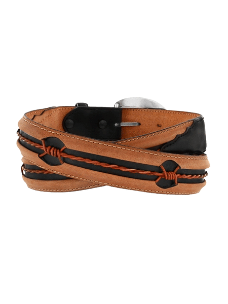 Justin C10813 Mens Fenced In Belt Aged Bark And Black back view. If you need any assistance with this item or the purchase of this item please call us at five six one seven four eight eight eight zero one Monday through Saturday 10:00a.m EST to 8:00 p.m EST