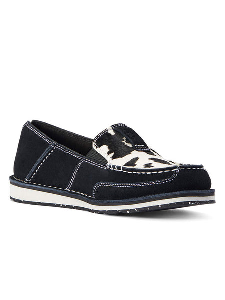 Ariat 10042529 Womens Cruiser Black Suede And Black & White Hair On side view. If you need any assistance with this item or the purchase of this item please call us at five six one seven four eight eight eight zero one Monday through Saturday 10:00a.m EST to 8:00 p.m EST