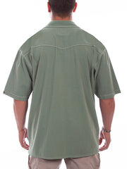 Scully 5202-MOS Mens Palm Embroidered Short Sleeve Shirt Moss Green back view. If you need any assistance with this item or the purchase of this item please call us at five six one seven four eight eight eight zero one Monday through Saturday 10:00a.m EST to 8:00 p.m EST