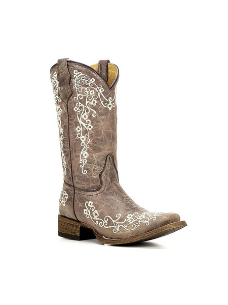 Corral A2980 Kids Crater Bone Embroidery Square Toe Boot Brown front-side view. If you need any assistance with this item or the purchase of this item please call us at five six one seven four eight eight eight zero one Monday through Saturday 10:00a.m EST to 8:00 p.m EST