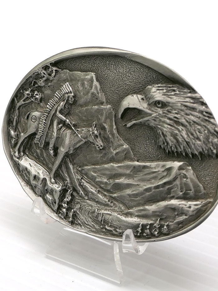 Colorado Silver Star 5971-P Eagle Head Indian Belt Buckle Pewter  front view. If you need any assistance with this item or the purchase of this item please call us at five six one seven four eight eight eight zero one Monday through Saturday 10:00a.m EST to 8:00 p.m EST