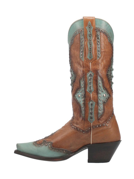 Dan Post DP4383 Womens TARYN Leather Boot Brown And Turquoise side view. If you need any assistance with this item or the purchase of this item please call us at five six one seven four eight eight eight zero one Monday through Saturday 10:00a.m EST to 8:00 p.m EST