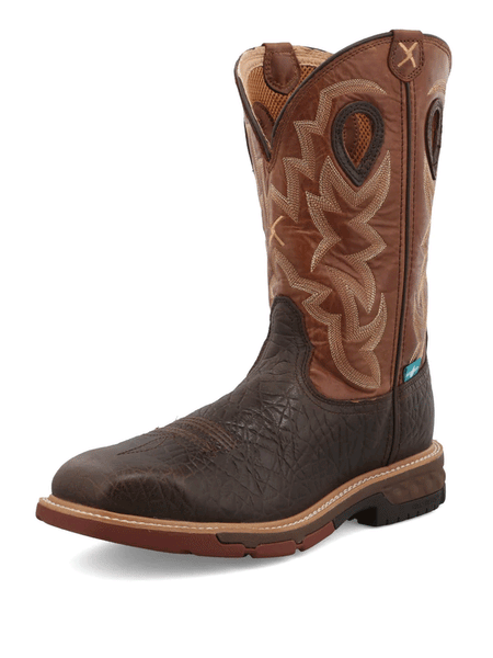 Twisted X MXBAW02 Mens Waterproof Alloy Toe Western Work Boot Smokey Chocolate front and side view. If you need any assistance with this item or the purchase of this item please call us at five six one seven four eight eight eight zero one Monday through Saturday 10:00a.m EST to 8:00 p.m EST