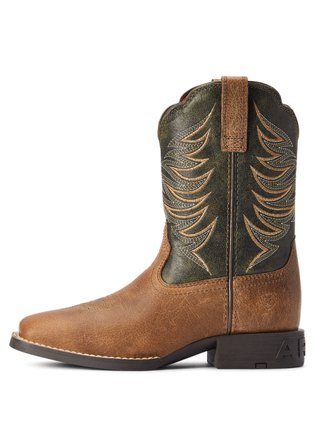 Ariat 10042414 Kids Firecatcher Western Boot Distressed Brown side view. If you need any assistance with this item or the purchase of this item please call us at five six one seven four eight eight eight zero one Monday through Saturday 10:00a.m EST to 8:00 p.m EST