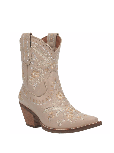 Dingo DI748-SND Womens Primrose Ankle Western Bootie Sand front/side view. If you need any assistance with this item or the purchase of this item please call us at five six one seven four eight eight eight zero one Monday through Saturday 10:00a.m EST to 8:00 p.m EST