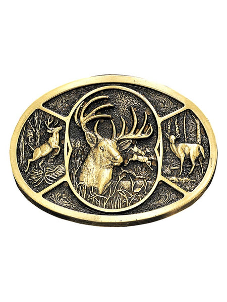 Montana Silversmiths 60796C Deer Heritage Attitude Belt Buckle front view. If you need any assistance with this item or the purchase of this item please call us at five six one seven four eight eight eight zero one Monday through Saturday 10:00a.m EST to 8:00 p.m EST