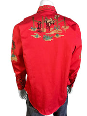 Rockmount 6842-RED Mens Cactus & Cowboy Boots Embroidered Western Shirt Red back view. If you need any assistance with this item or the purchase of this item please call us at five six one seven four eight eight eight zero one Monday through Saturday 10:00a.m EST to 8:00 p.m EST