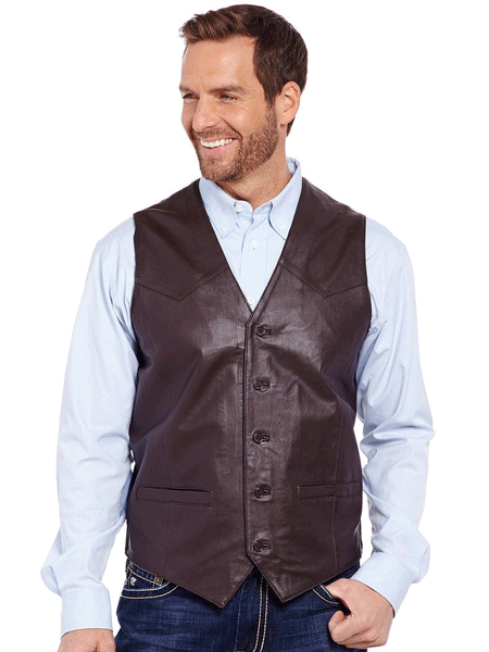 Cripple Creek ML3059 Mens Button Front Lamb Vest Brown front view. If you need any assistance with this item or the purchase of this item please call us at five six one seven four eight eight eight zero one Monday through Saturday 10:00a.m EST to 8:00 p.m EST