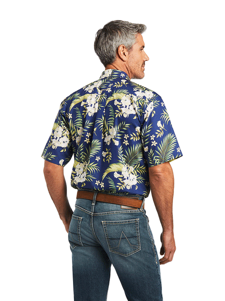 Ariat 10040725 Mens Wrinkle Free Ephraim Short Sleeve Shirt Nocturnal Blue back view. If you need any assistance with this item or the purchase of this item please call us at five six one seven four eight eight eight zero one Monday through Saturday 10:00a.m EST to 8:00 p.m EST