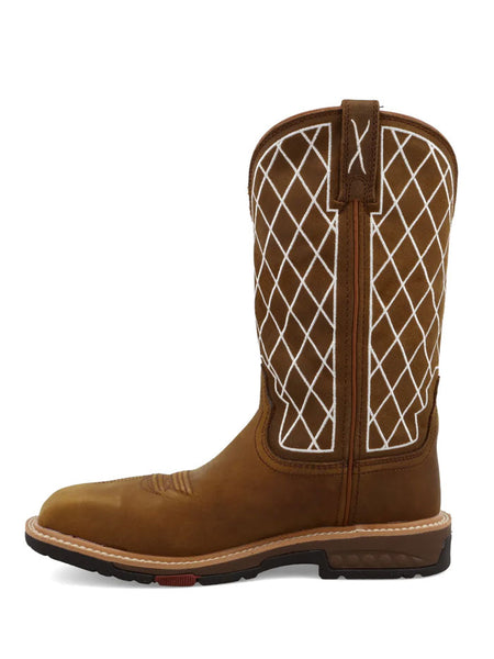 Twisted X WXBN002 Womens Western Nano Toe Work Boot Oiled Saddle & Dark Brown side view. If you need any assistance with this item or the purchase of this item please call us at five six one seven four eight eight eight zero one Monday through Saturday 10:00a.m EST to 8:00 p.m EST