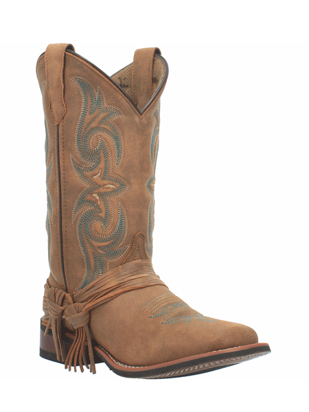 Laredo 5848 Womens Sadie Square Toe With Straps Leather Boots Tan front and side view. If you need any assistance with this item or the purchase of this item please call us at five six one seven four eight eight eight zero one Monday through Saturday 10:00a.m EST to 8:00 p.m EST