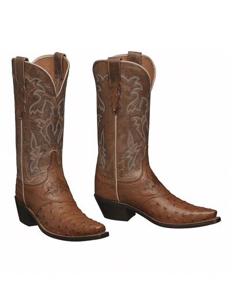 Lucchese M5603.S54 Womens Augusta Ostrich Vamp Boots Camel Tan front and side view pair. If you need any assistance with this item or the purchase of this item please call us at five six one seven four eight eight eight zero one Monday through Saturday 10:00a.m EST to 8:00 p.m EST