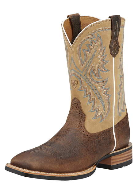 Ariat 10002224 Mens Quickdraw Western Boot Tumbled Bark front and side view. If you need any assistance with this item or the purchase of this item please call us at five six one seven four eight eight eight zero one Monday through Saturday 10:00a.m EST to 8:00 p.m EST
