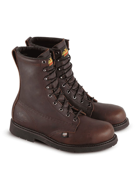 Thorogood 804-3233 Mens 8" Oil Rigger Steel Toe Work Boot Black Walnut side view pair. If you need any assistance with this item or the purchase of this item please call us at five six one seven four eight eight eight zero one Monday through Saturday 10:00a.m EST to 8:00 p.m EST