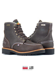 Thorogood 814-4140 Mens Flyway USA Waterproof 6″ Work Boot Briar Pitstop Pair front, side and back view. If you need any assistance with this item or the purchase of this item please call us at five six one seven four eight eight eight zero one Monday through Saturday 10:00a.m EST to 8:00 p.m EST