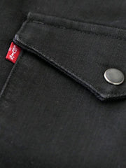 Levi's 85745-0000 Mens Barstow Classic Western Denim Snap Shirt Black close up view of pocket. If you need any assistance with this item or the purchase of this item please call us at five six one seven four eight eight eight zero one Monday through Saturday 10:00a.m EST to 8:00 p.m EST
