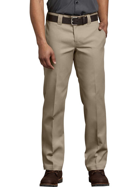 Dickies 873FDS Mens FLEX Slim Fit Straight Leg Work Pants Khaki front. If you need any assistance with this item or the purchase of this item please call us at five six one seven four eight eight eight zero one Monday through Saturday 10:00a.m EST to 8:00 p.m EST 