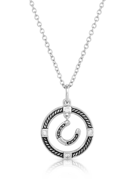 Montana Silversmiths NC5360 Womens Luck of the Draw Horseshoe Necklace Silver front view. If you need any assistance with this item or the purchase of this item please call us at five six one seven four eight eight eight zero one Monday through Saturday 10:00a.m EST to 8:00 p.m EST