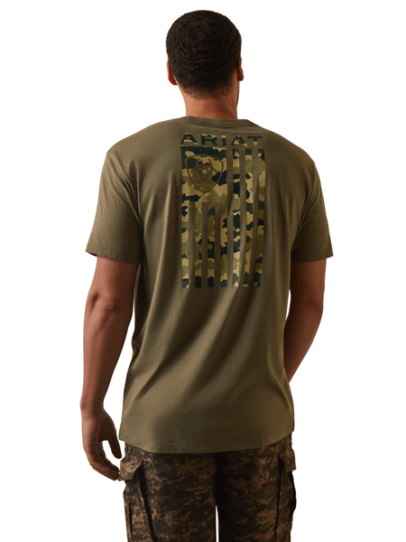 Ariat 10044779 Mens Tonal Camo Flag T-Shirt Military Heather back view. If you need any assistance with this item or the purchase of this item please call us at five six one seven four eight eight eight zero one Monday through Saturday 10:00a.m EST to 8:00 p.m EST