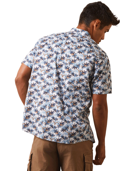 Ariat 10043706 Mens Palm Waves Stretch Modern Fit Shirt White back view. If you need any assistance with this item or the purchase of this item please call us at five six one seven four eight eight eight zero one Monday through Saturday 10:00a.m EST to 8:00 p.m EST