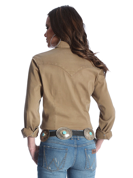 Wrangler 10LW1031T Womens Long Sleeve Western Snap Shirt Rawhide back view. If you need any assistance with this item or the purchase of this item please call us at five six one seven four eight eight eight zero one Monday through Saturday 10:00a.m EST to 8:00 p.m EST