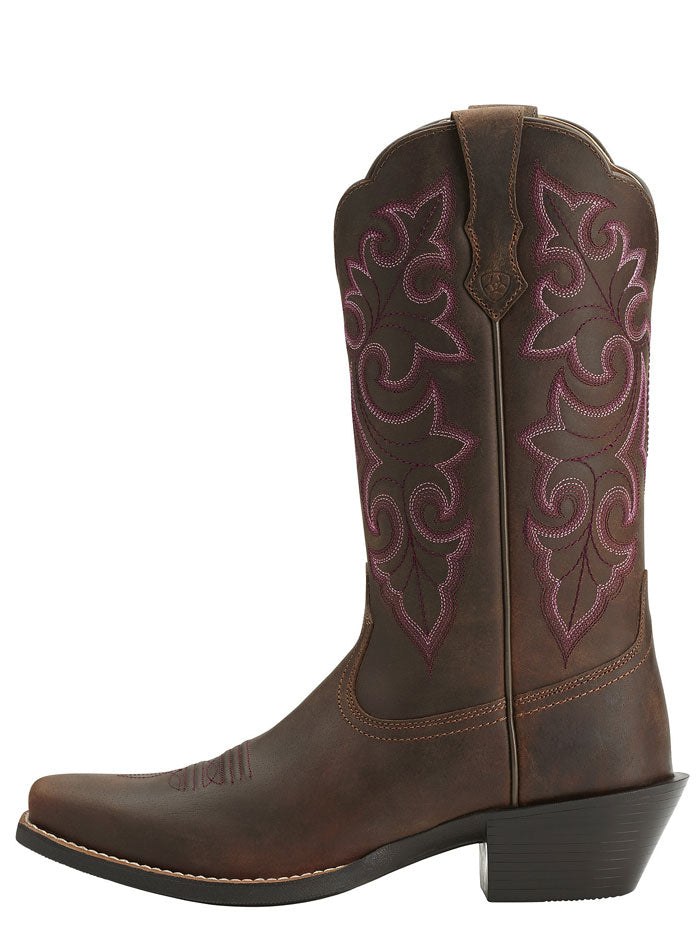 Ariat 10014172 Womens Round Up Square Toe Western Boot Powder Brown side and front view. If you need any assistance with this item or the purchase of this item please call us at five six one seven four eight eight eight zero one Monday through Saturday 10:00a.m EST to 8:00 p.m EST