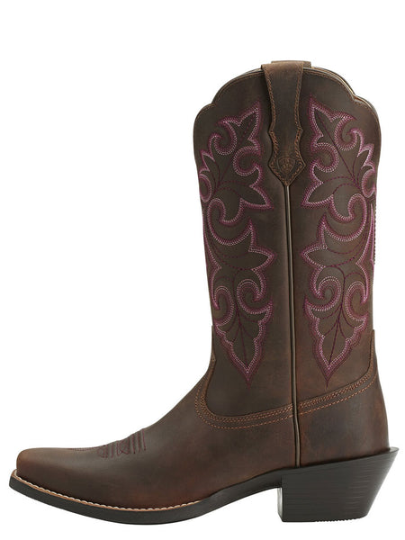 Ariat 10014172 Womens Round Up Square Toe Western Boot Powder Brown side view. If you need any assistance with this item or the purchase of this item please call us at five six one seven four eight eight eight zero one Monday through Saturday 10:00a.m EST to 8:00 p.m EST