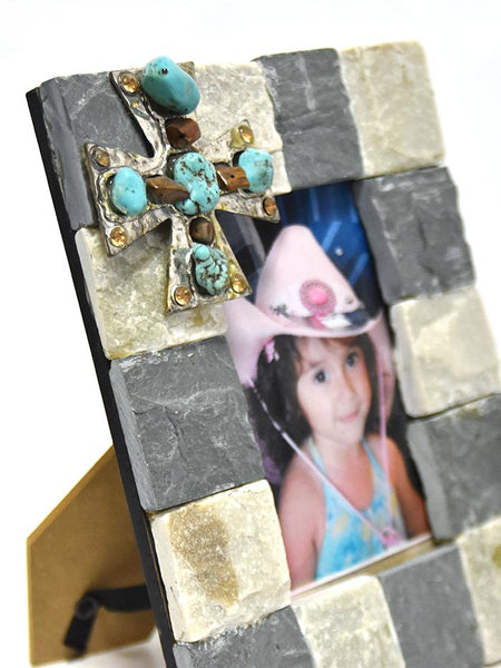 Western Moments 94107 Marble Accent 4X6 Photo Frame close up. If you need any assistance with this item or the purchase of this item please call us at five six one seven four eight eight eight zero one Monday through Saturday 10:00a.m EST to 8:00 p.m EST