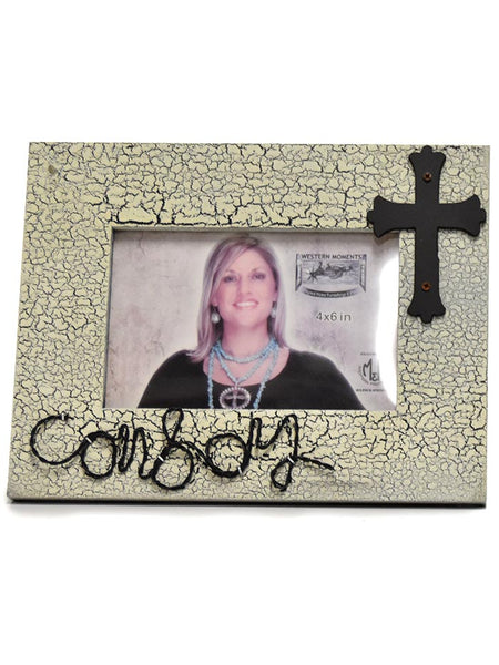 Western Moments 9418705 4X6 Cowboy & Cross Photo Frame front view. If you need any assistance with this item or the purchase of this item please call us at five six one seven four eight eight eight zero one Monday through Saturday 10:00a.m EST to 8:00 p.m EST