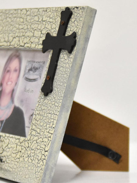 Western Moments 9418705 4X6 Cowboy & Cross Photo Frame close up. If you need any assistance with this item or the purchase of this item please call us at five six one seven four eight eight eight zero one Monday through Saturday 10:00a.m EST to 8:00 p.m EST